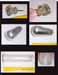 Four blurry close-ups of metal hinges or hardware pieces